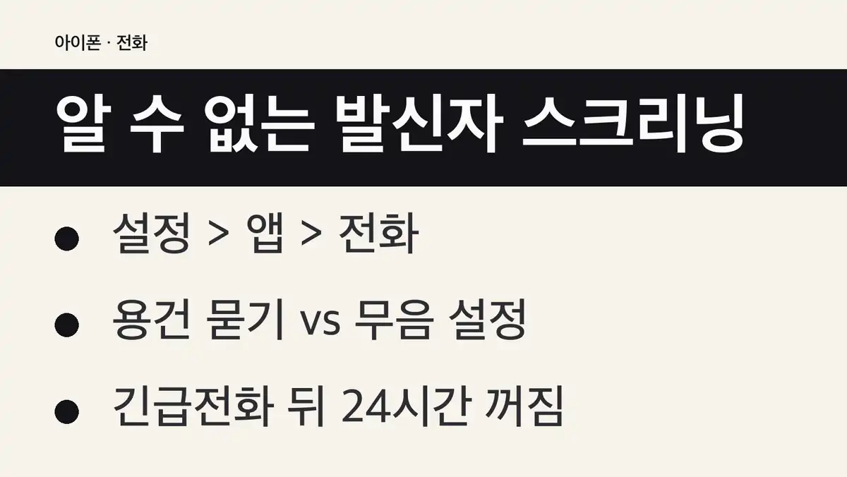 아이폰 알 수 없는 발신자 스크리닝 선택지