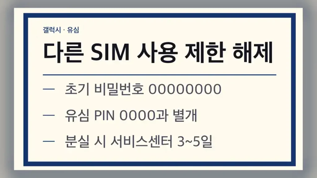 다른 SIM 사용 제한 해제 비밀번호와 PIN 구분