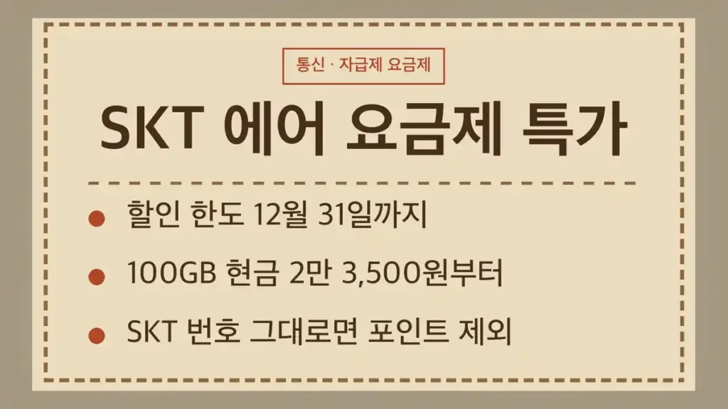 SKT 에어 요금제 6종 기본 제공 혜택
