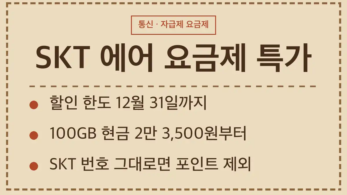 SKT 에어 요금제 6종 기본 제공 혜택