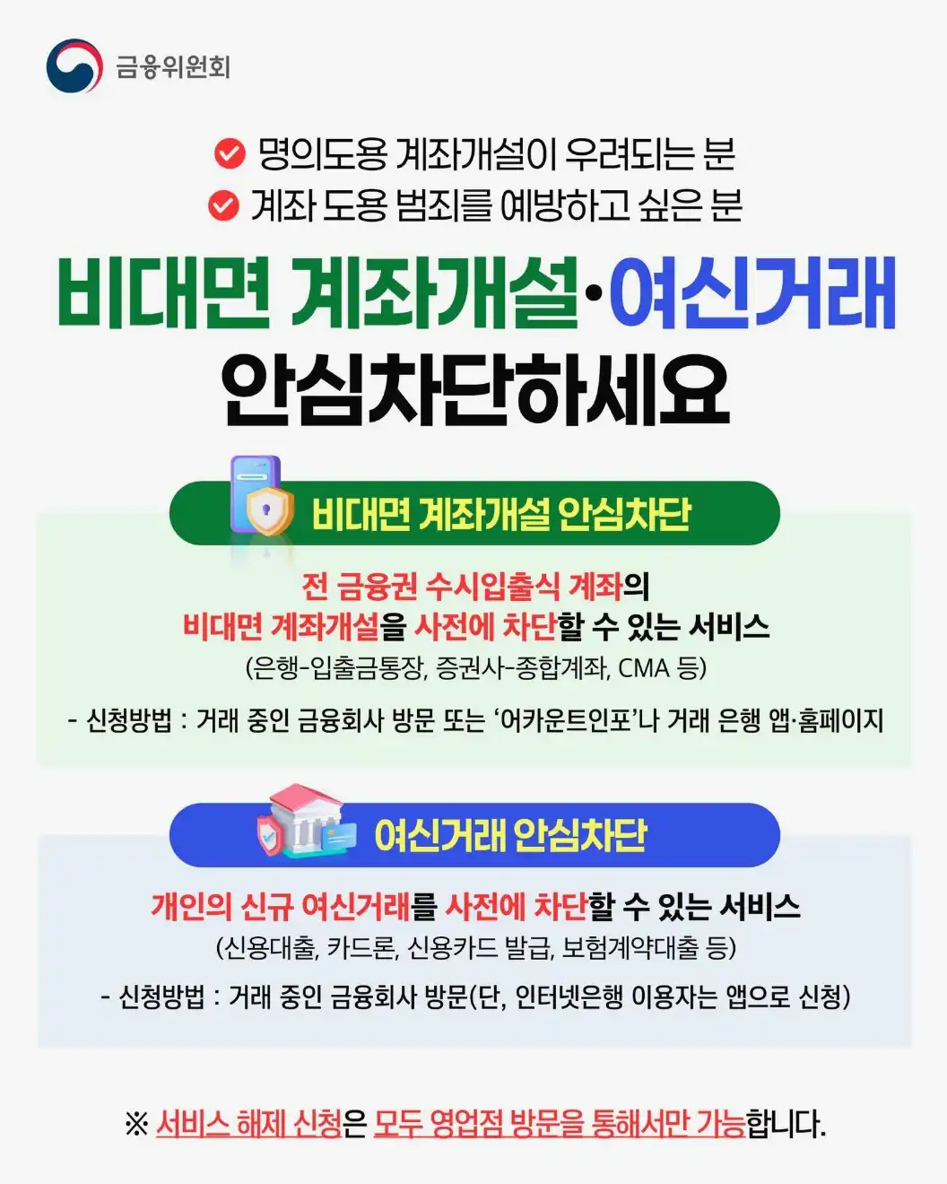 여신거래 안심차단 신청방법 차단 범위
